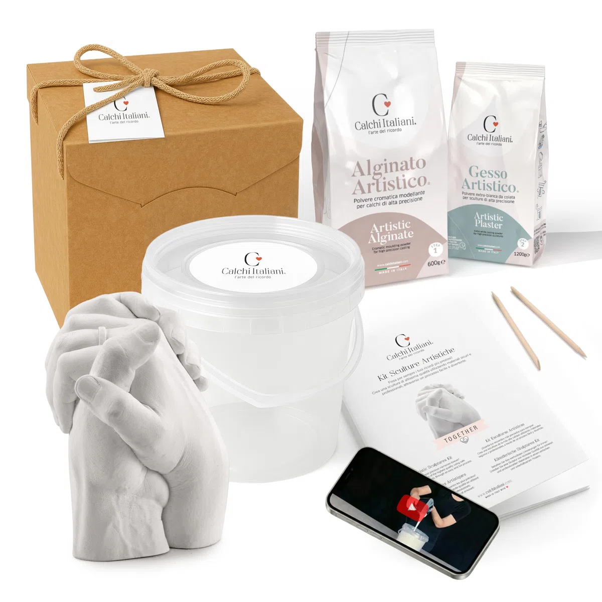 Kit Calco Mani Coppia e Famiglia 3D Premium – Stampi in Gesso e Alginato Made in Italy – Set Completo per 2 Persone – Regalo Originale Festa della Mamma, Anniversario, Matrimonio e Nascita