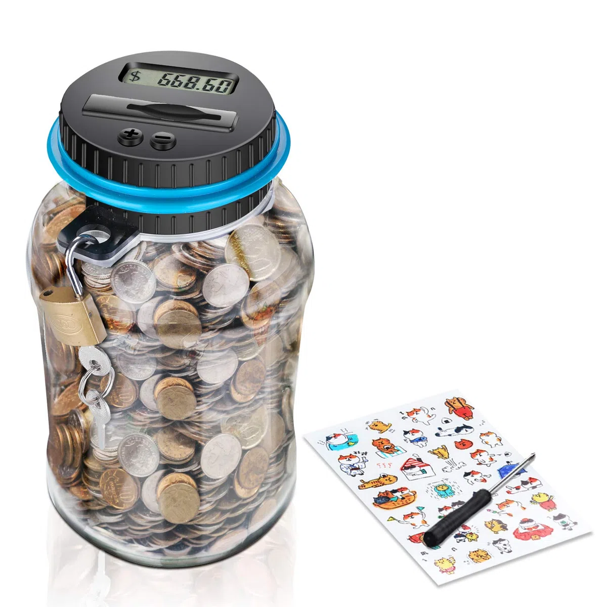 MOMMED Salvadanaio Elettronico Digitale EUR Contatore, Automatico Angolo Contante Money Box per Bambini e Adulti, 1,8L Con Schermo LCD, Scatola di Risparmio di Denaro Grande