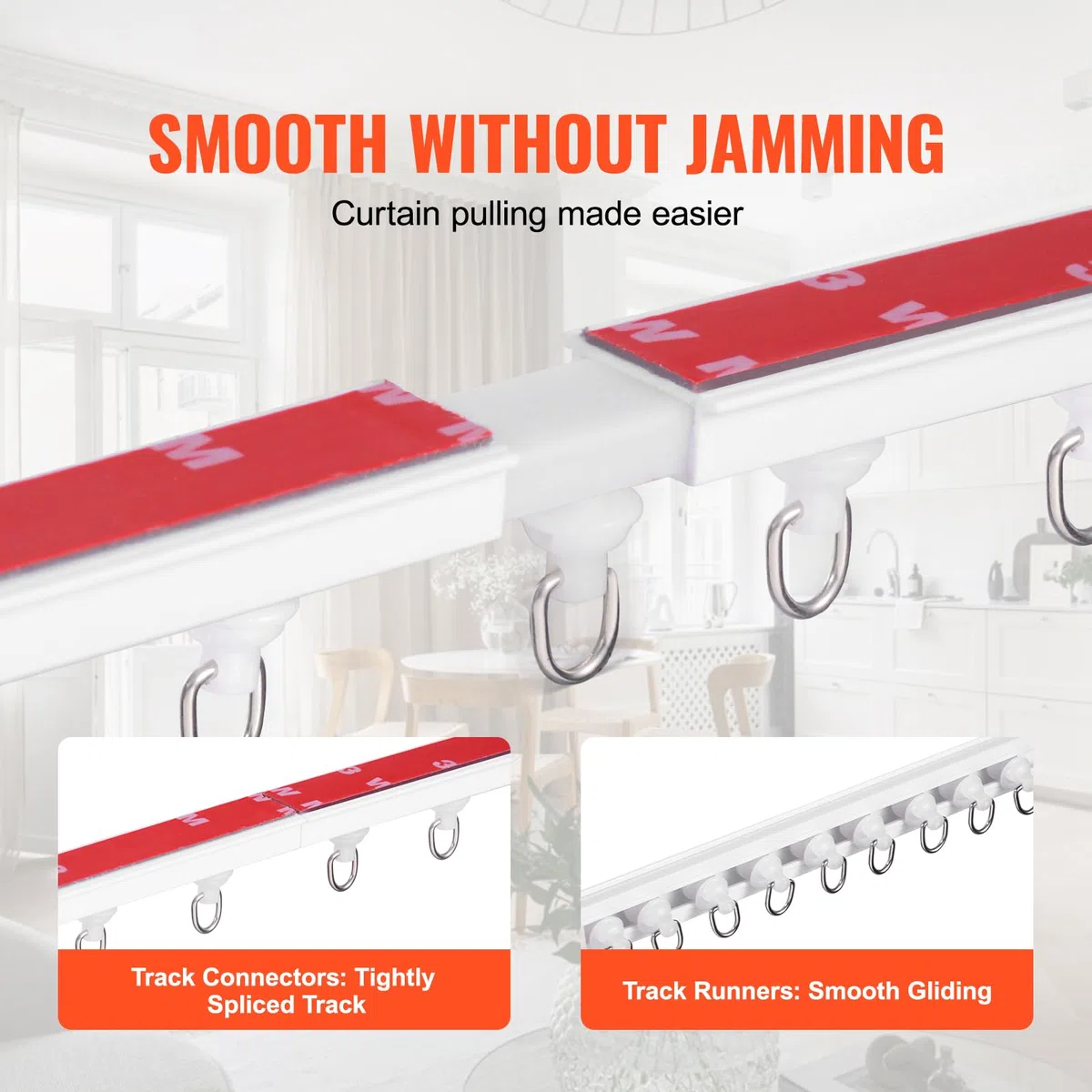 VEVOR Binario per Tende da Soffitto 3 m, Autoadesivo Sistema di Binari Scorrevoli per Tende Soffitto Senza Foratura, Binario Divisorie per Stanze, con ganci e ferramenta, per Soffitto Soggiorno Bianco