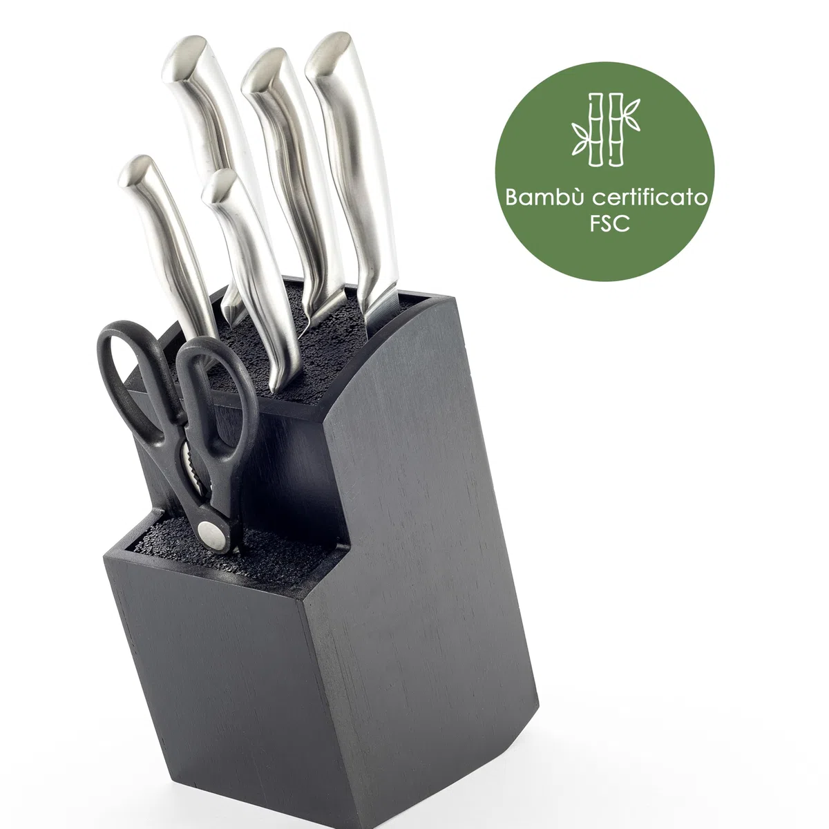 Hanseküche Ceppo portacoltelli - Portacoltelli senza coltelli in legno Tagliere (Bambù Nero, Quadrato Obliquo)