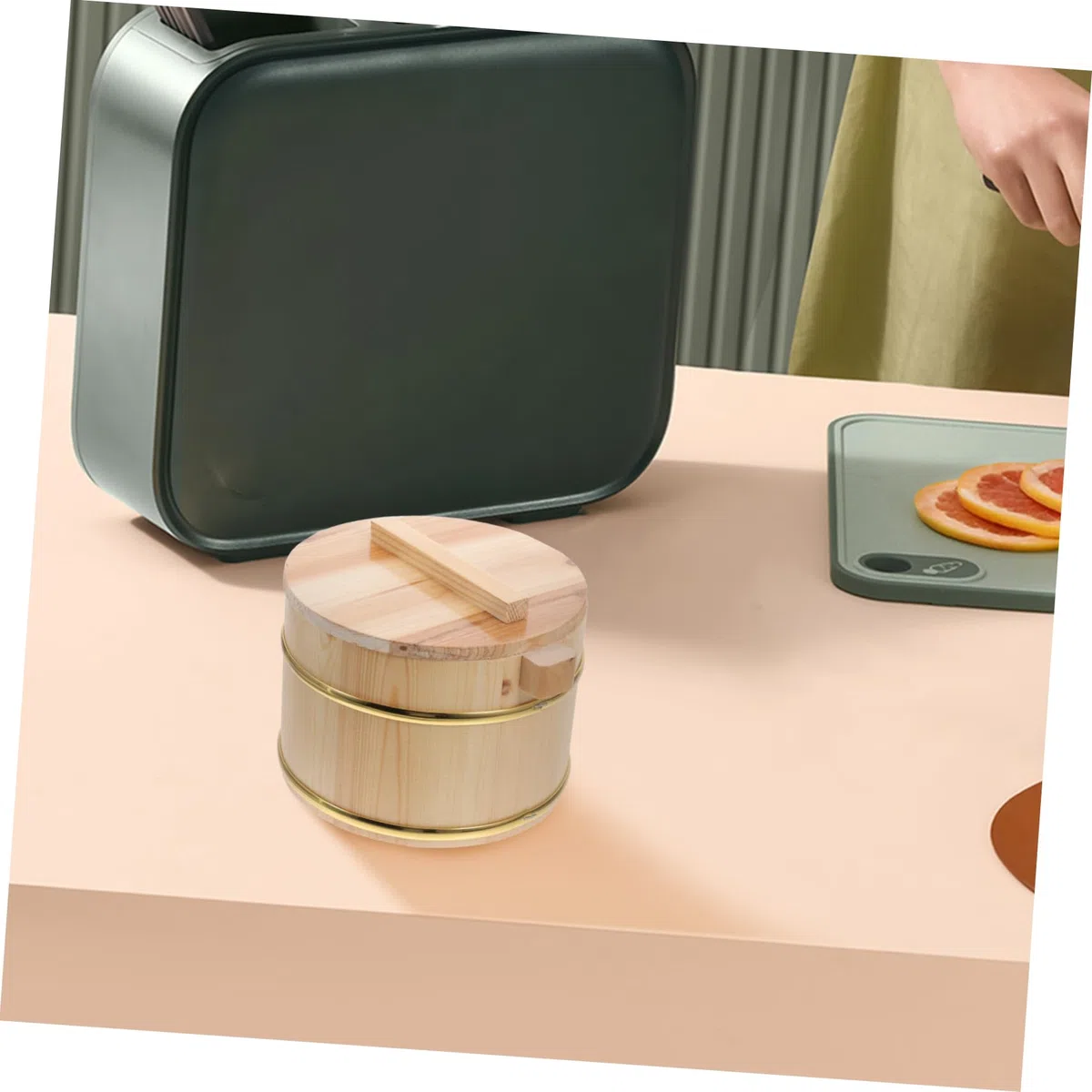 Alipis Secchio per Riso in Legno Coperchio per Sushi Contenitore Rotondo per Conservazione Alimentare in Cucina per Barbecue e Servizio