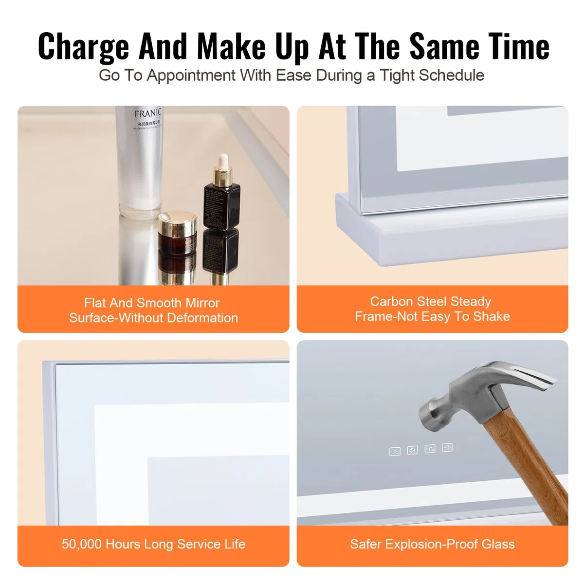 VEVOR Specchio per Trucco Illuminato con Lampadine LED da Banco Specchio per Trucco 3 Modalità di Illuminazione a Colori con Specchio Ingranditore 5X Bluetooth Controllo a Tocco 797x547mm, Bianco