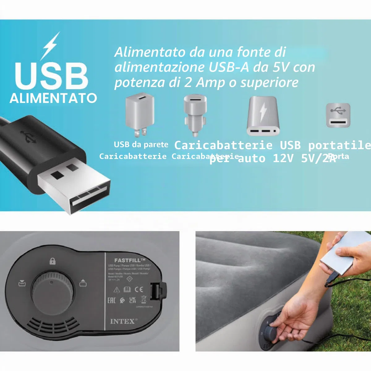 Intex 64157 - Materasso Singolo Autogonfiante USB Dura-Beam Mid-Rise Comfort, 99x191x36 cm
