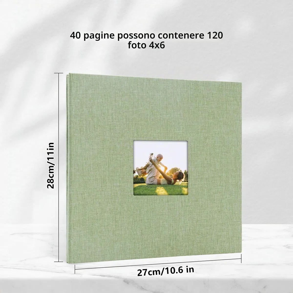 Album Fotografico Autoadesivo 28x27 cm, Scrapbook Fai da Te con 40 Pagine Bianche, Copertina in Lino, Album Foto per 10x15 13x18 20x25 cm, Regalo Famiglia Matrimonio Viaggi Erba Verde