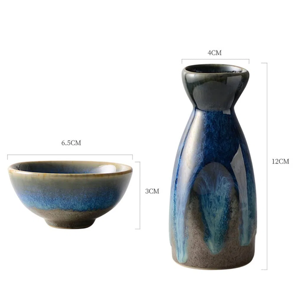 HEMOTON Porcellana Bottiglia di Sake Set Giapponese Tokkuri Sake Pentola con 4 Tazze di Ceramica Tradizionale Bene Che Serve Bottiglia di Vino Caraffa per La Casa Partito