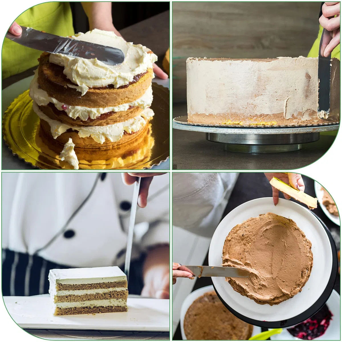 Vinabo Set Spatola Cucina 4 Pezzi, Angolato Glassa Spatole in Acciaio Inox, Spatola per Dolci Torte per Glassare Torte, Cupcake e Pasticcini,Cuoco Decorare Torte Spatola per Glassa