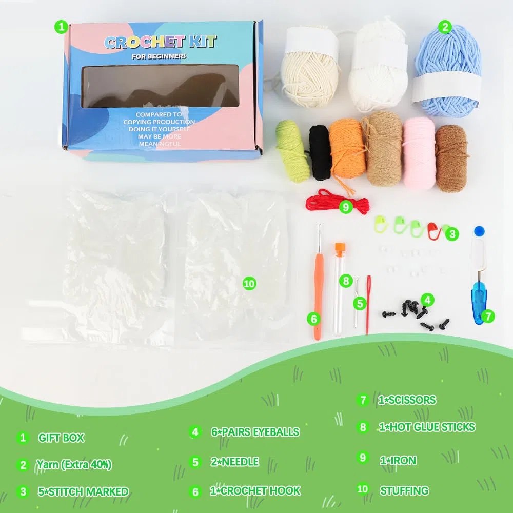 Mecmbj Kit Uncinetto Principianti, 6 Vasi per Piante di Cactus Crochet Kit, Set Uncinetto Principianti con Istruzioni Video Passo di Inglese, per Adulti e Bambini(Cactus in Vaso)