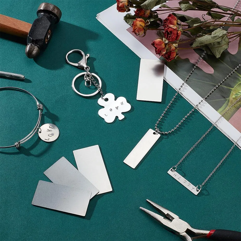 OLYCRAFT 30 etichette vuote in acciaio inox per incisione senza foro rettangolari 5 x 2,5 cm spazi vuoti per incisione su metallo incisione per fai da te e regali artigianali -Spessore 1 mm