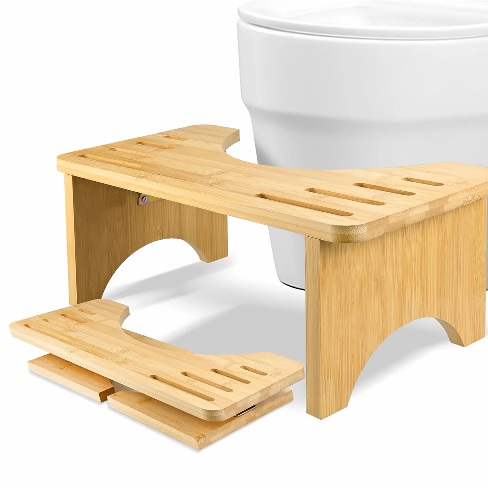 Sgabello WC in bambù, pieghevole, da bagno, sano e portatile, ergonomico per combattere la stitichezza, gonfiore e comoda eliminazione