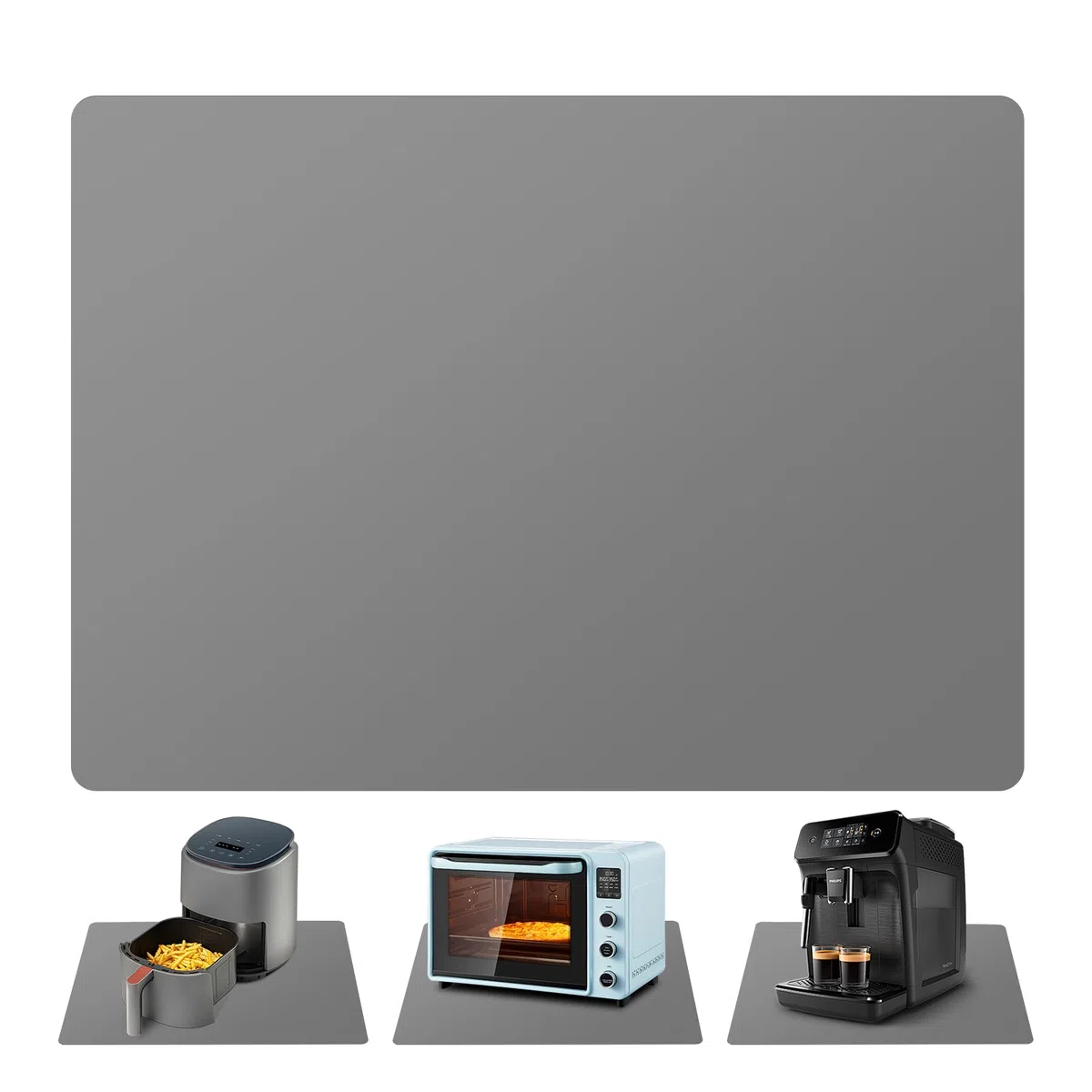 Tappetino Lgnifugo Silicone per Bancone Cucina 60x40cm - Grande Senza Pieghe per Friggitrice ad Aria & Cucina, Protezione Bancone Anti-Scivolo Acquastatico (Grigio, 1mm)