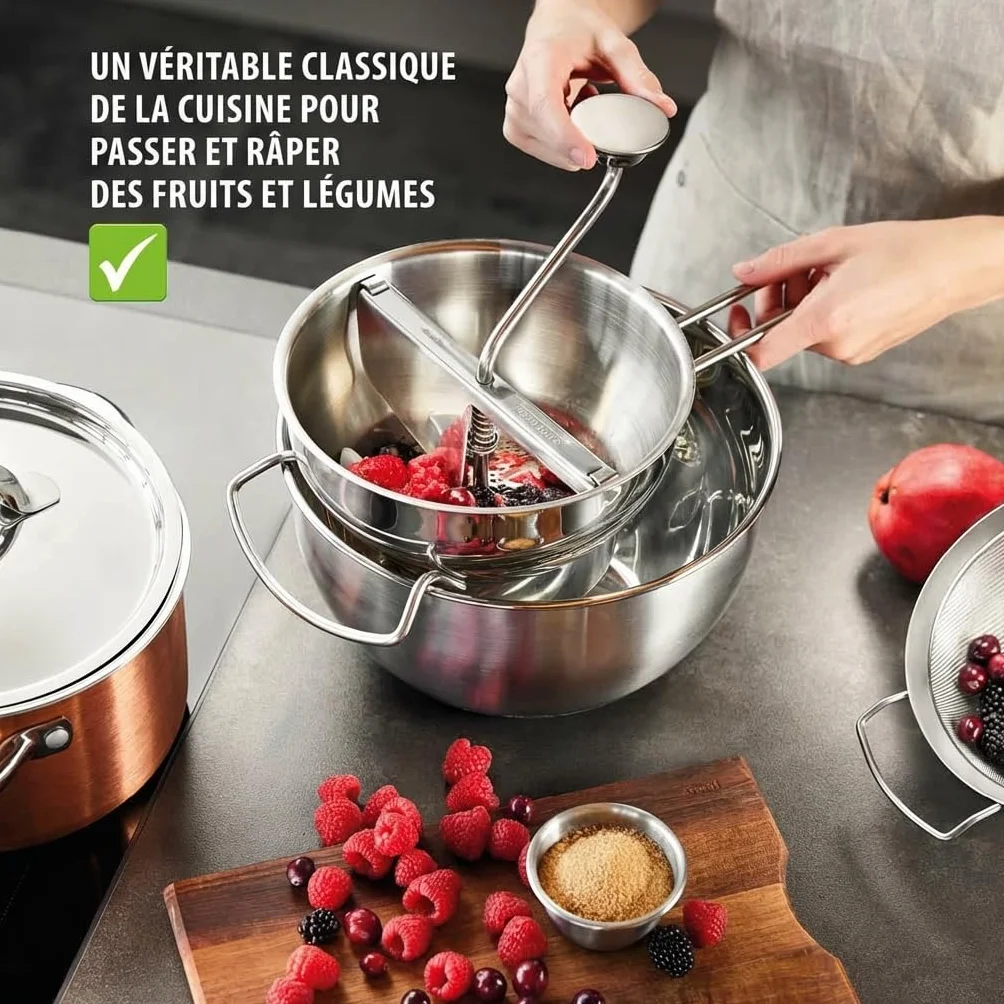 GEFU Passierino FLOTTE LOTTE® con 3 dischi forati da 1/3/8 mm | acciaio inox classico da cucina per verdure, frutta, marmellata e alimenti per bambini | con funzione di rimozione