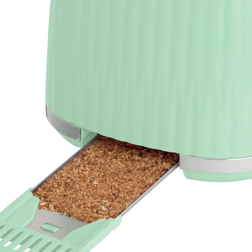 Russell Hobbs Tostapane 2 fette, 6 gradi di doratura, con Pinze, Scongela, Riscalda, Cancella selezione, Vassoio raccogli briciole, Riscalda panini, esterno testurizzato, Eden Pistacchio 27374-56