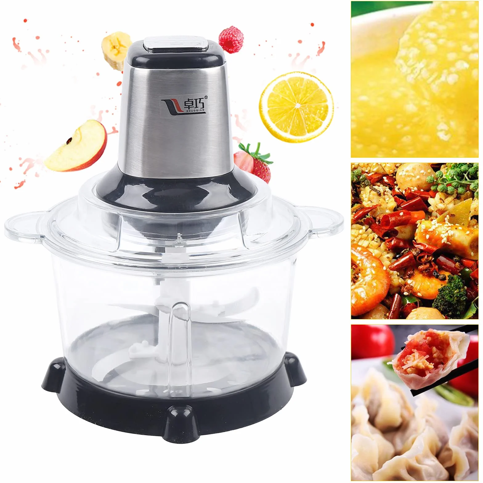 Tritatutto elettrico multifunzione da 5 l, con lame in acciaio inox, grande volume e tritatutto per frutta e verdura, motore da 300 W per utensili da cucina veloci con coperchio di sicurezza