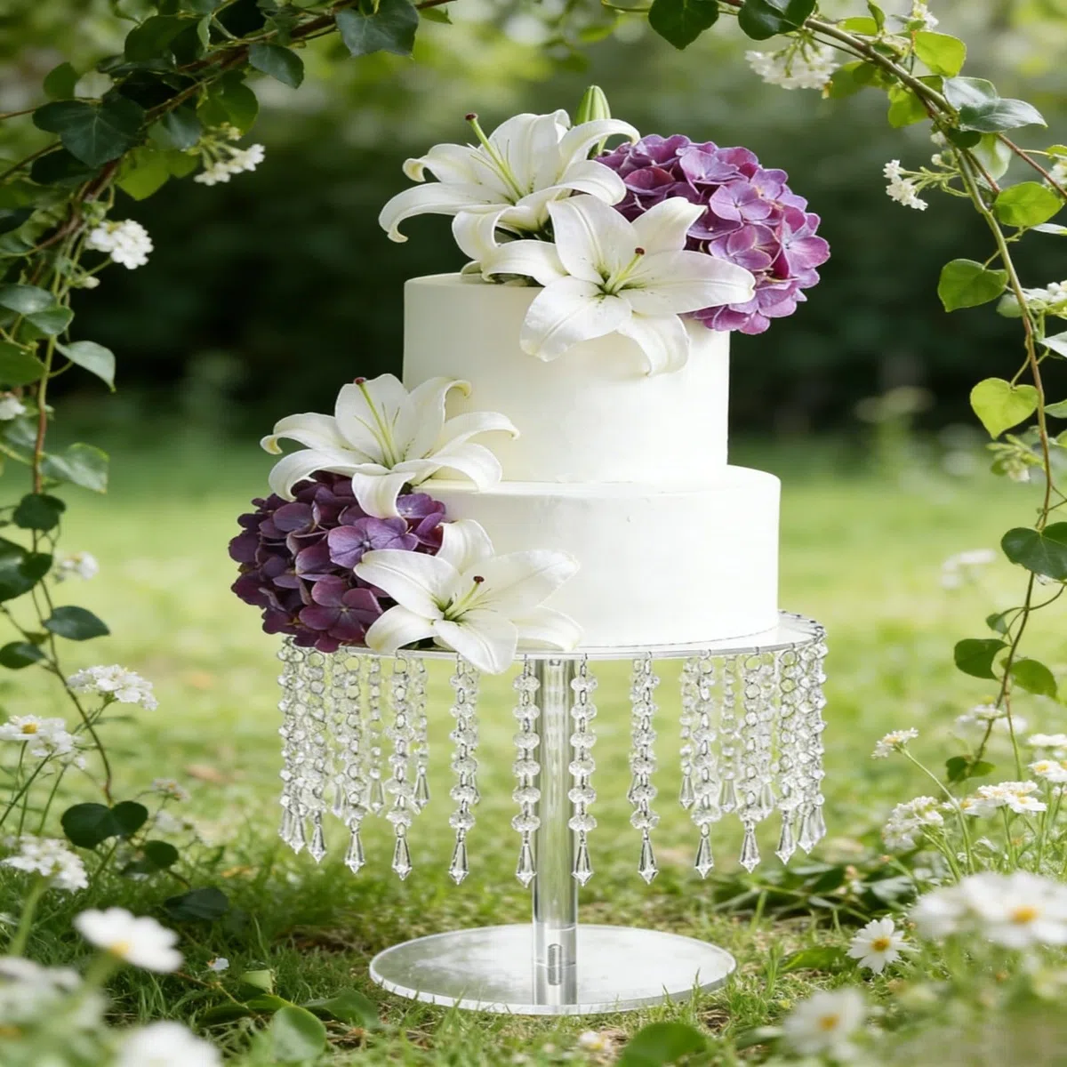 HpLive Espositore per torta in acrilico, 12 pollici, con cupola trasparente e catena di cristallo, presentazione trasparente da dessert per matrimoni, feste, celebrazioni, elegante e rotondo