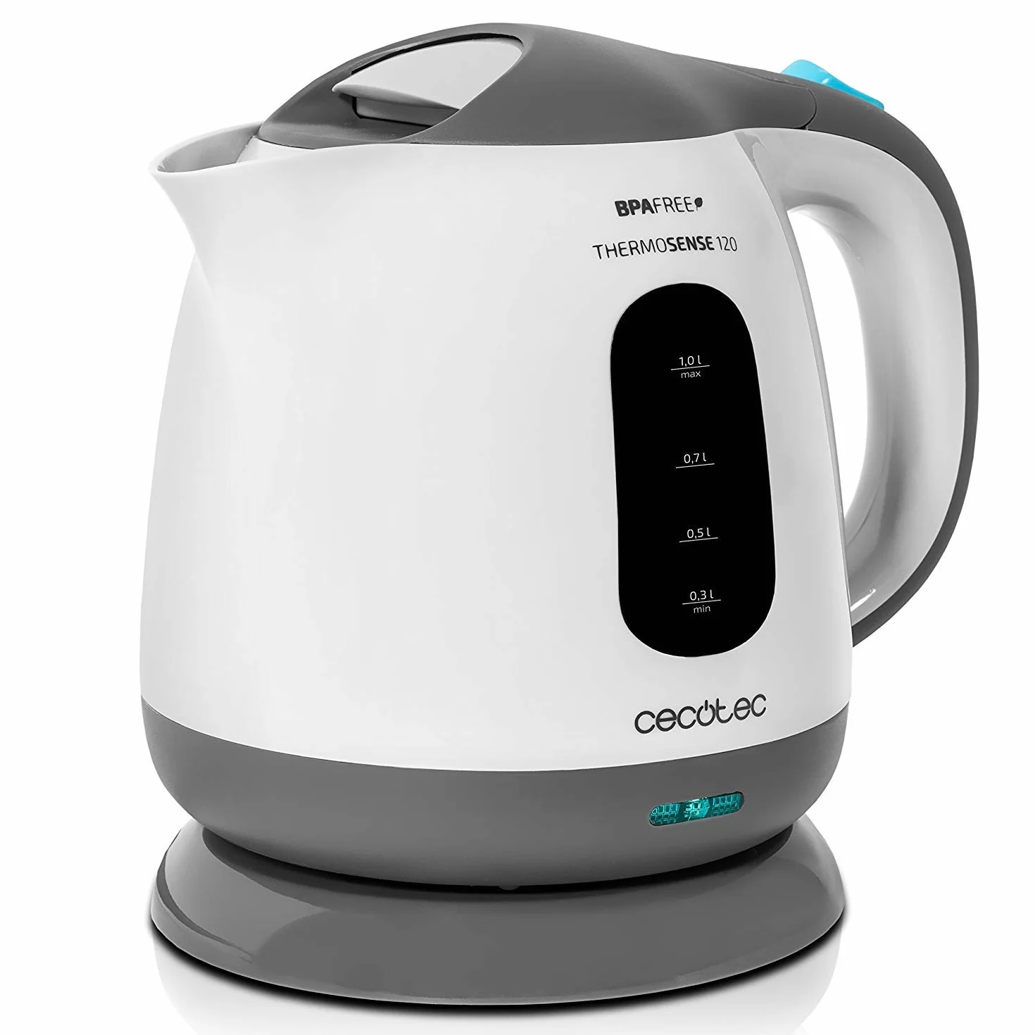 Cecotec ThermoSense 120 - Bollitore elettrico in plastica senza BPA, base 360°, filtro anticalcare, doppio sistema di sicurezza, 1 Litro (1 L)