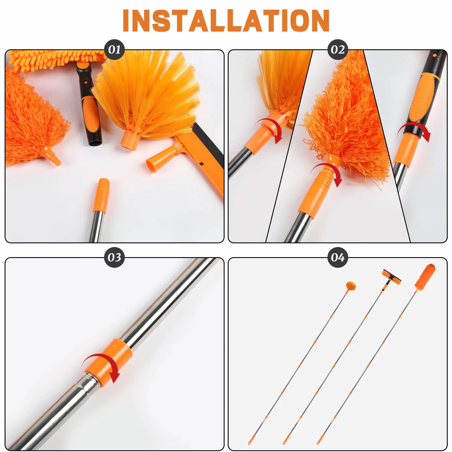 LALAGO Spolverino per Polvere Allungabile, Kit Pulizia Vetrate incluso Asta Telescopica da 1,5 a 4,5 m, Cattura-Polvere Telescopico in Microfibra, Tergicristallo, Pulizia per Finestre 2 in 1 (Set B)