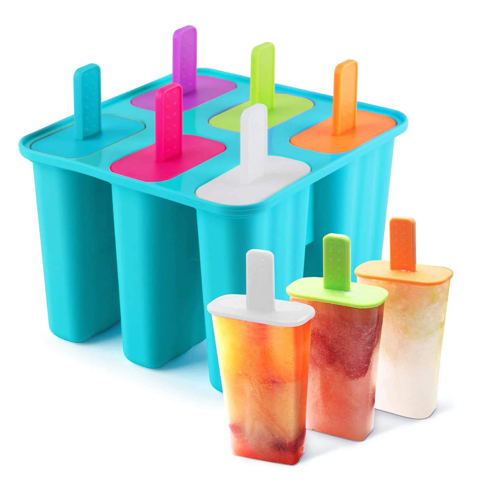 Stampi per Ghiaccioli in Silicone 6 Fori Stampi Ghiaccioli Certificato FDA BPA Gratuiti Uso Alimentare Stampi Gelato(Blu, 1 piezas)
