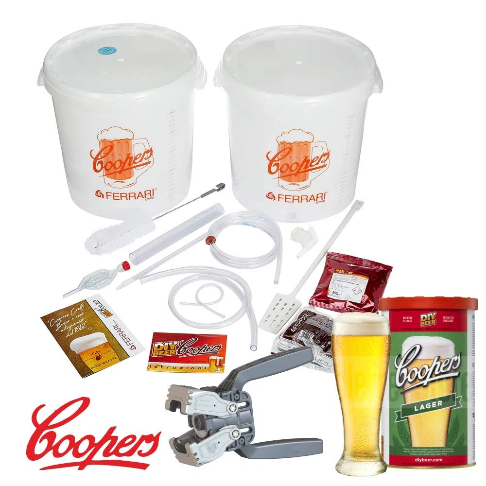 Coopers Luxury Beer Fermentation KIT with adhesive stripe thermometer// Coopers Lager luxury beer set with malt