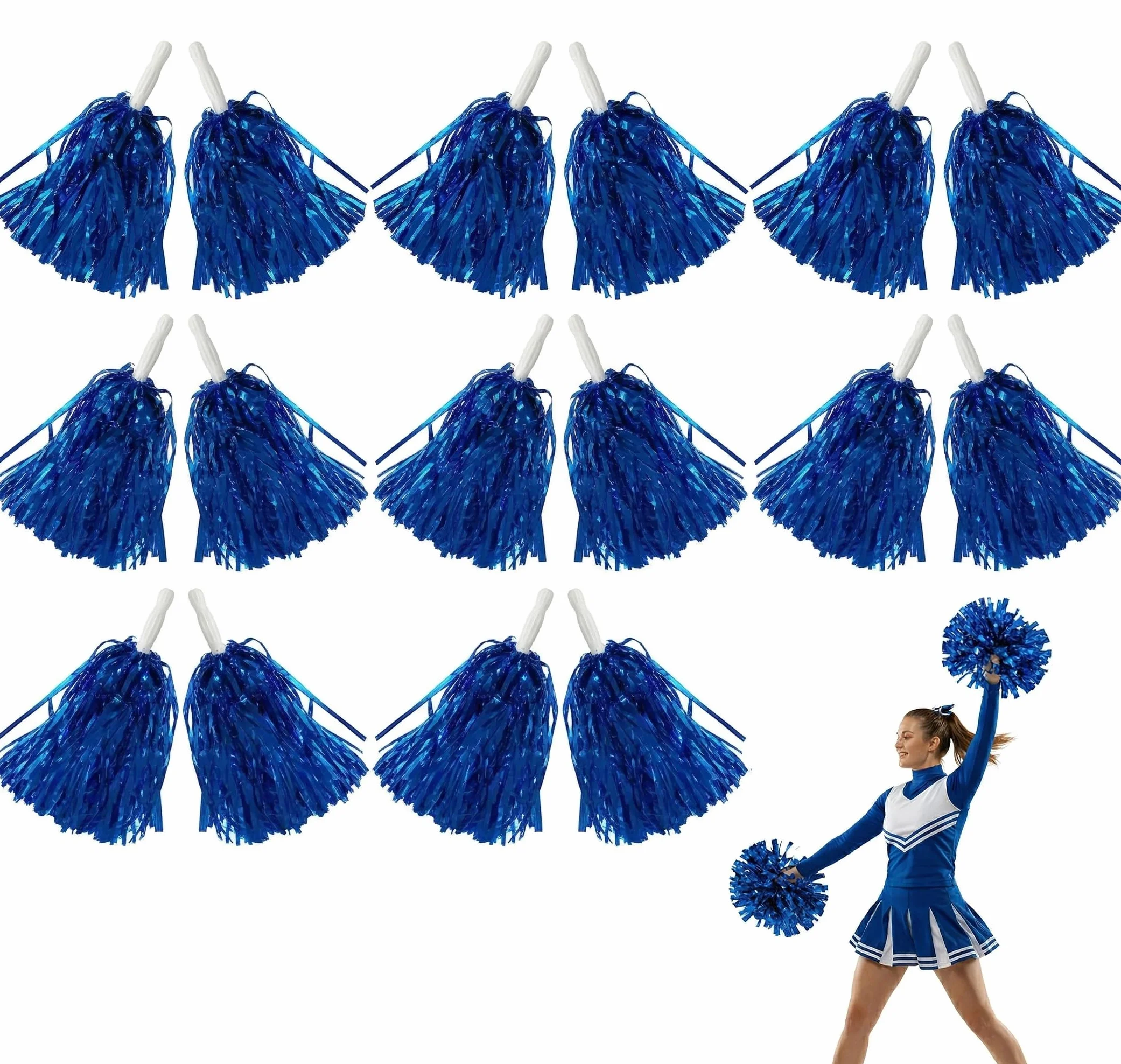 EAVUYIS 16 pezzi pompon da cheerleader colorati con manico per eventi sportivi, gare scolastiche, serate danzanti e rave