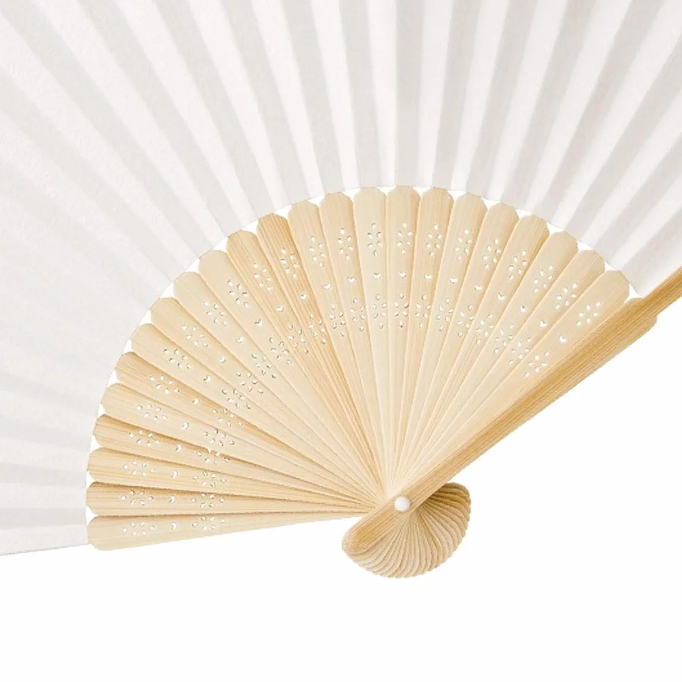 OLILLY - 50 x Ventagli di carta Bianca e Bambù per Matrimoni (Bianco, 50 ventagli)