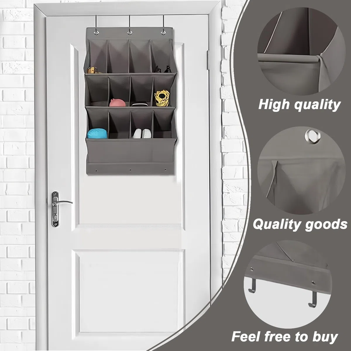 Organizer per scarpe sopra la porta: 12 tasche, organizer per scarpe da appendere con 6 ganci, salvaspazio, per scarpe, per scarpe, accessori per la casa, ecc, WLQ-RA121-GD