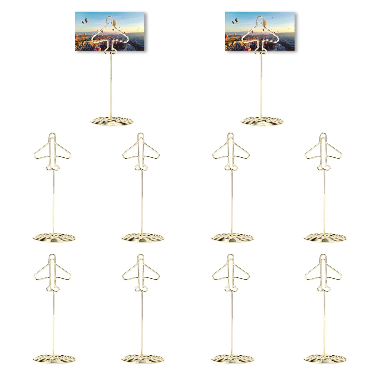 10 Pezzi Segnaposto da Tavolo,Foto Memo Messaggi Clip,Porta Biglietti da Tavolo,Portafoto da Tavolo in Metallo Porta,Note Porta Aereo Dorato con Base,Segnaposto Matrimonio per Ufficio Casa Festa
