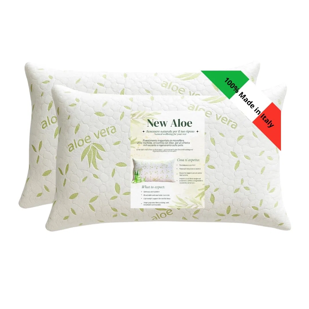 GM COPPIA Cuscini Letto Guanciali per Dormire Imbottiture Standard Antiacaro Anallergico Traspirante per letto Matrimoniale Singolo con Federa Aloe Lavabile Made in Italy
