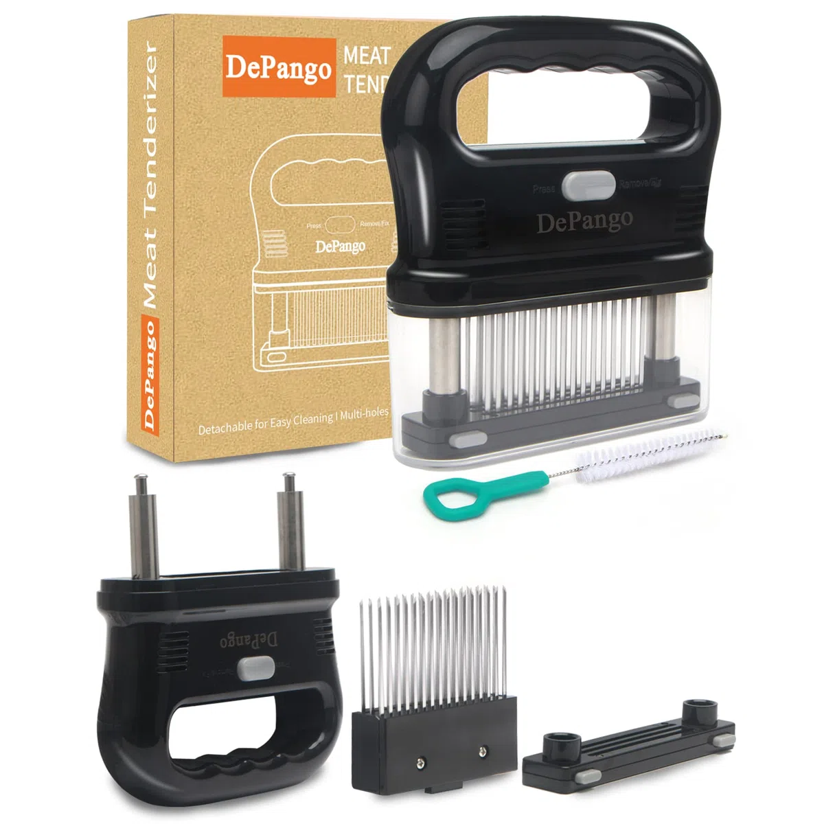DePango Batticarne, Batticarne Acciaio Inox Professionale, Ago Inteneritore per Carne con 48 Lame in Acciaio Inossidabile, Strumento Inteneritore di Bistecca Rimovibile per Manzo, Pollo, Maiale