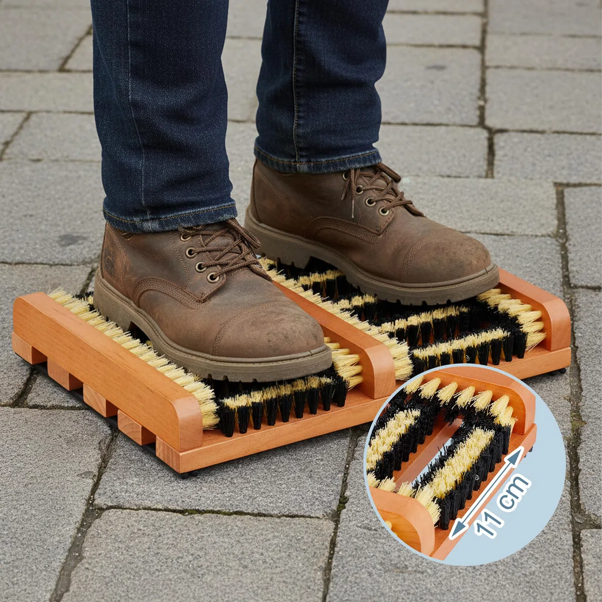 Relaxdays Pulisci Scarpe Ingresso con Spazzole Pulizia Sneaker e Suola Stivali, Tappetino con Setole Dure, Marrone Nero