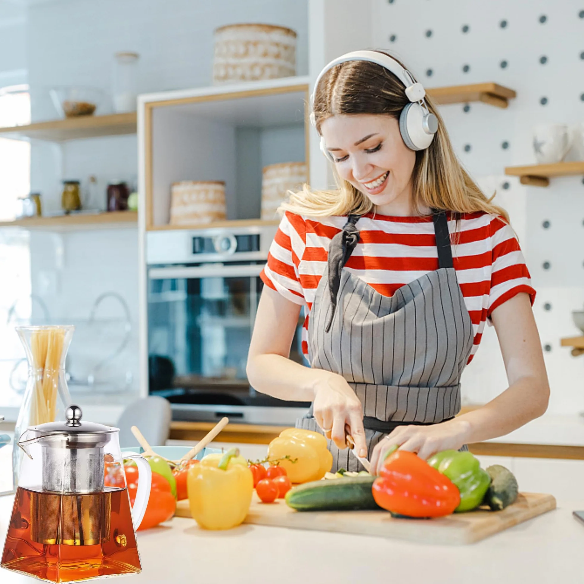 Teiera in Vetro da 550 ml, Teiera Resistente al Calore in Vetro Borosilicato Trasparente con Filtro in Acciaio Inox, per tè Sfuso e tè in Fiore, Caffè