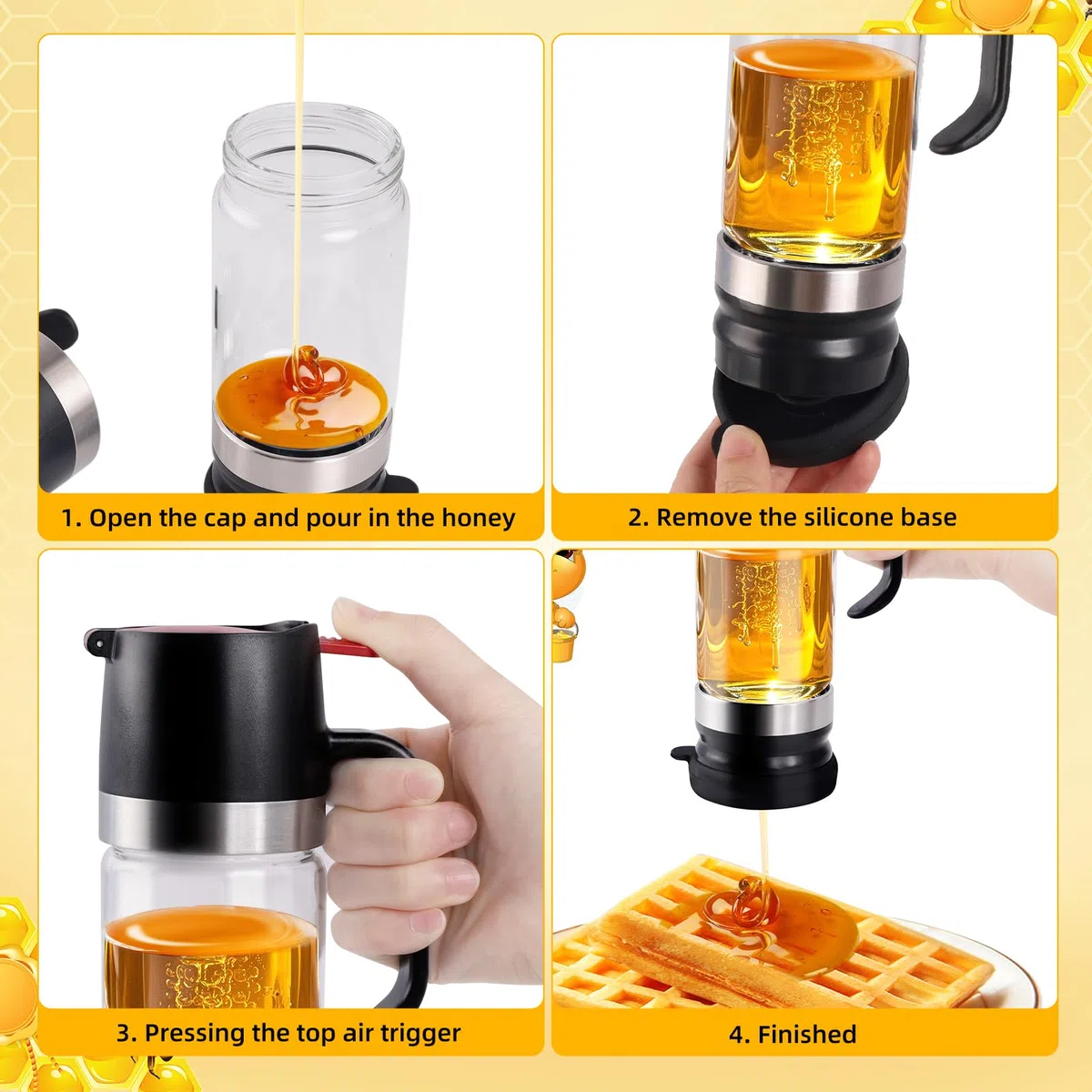 Dispenser Di Miele In Vetro 300 Ml: Antigoccia Dosatore Miele Con Manico - Ideale Per Mieles E Sciroppo, Salsa Di Soia, Altri Liquidi, Accessori Da Cucina