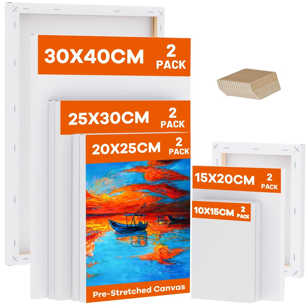 Koncci Tela per Dipingere, 10 Pacchetti 5 Dimensioni Set Tele, 10x15, 15x20, 20x25, 25x30, 30x40cm, 280GSM Tela di Legno Allungata per Acquerello ad Olio Acrilico, Artista e Principiante