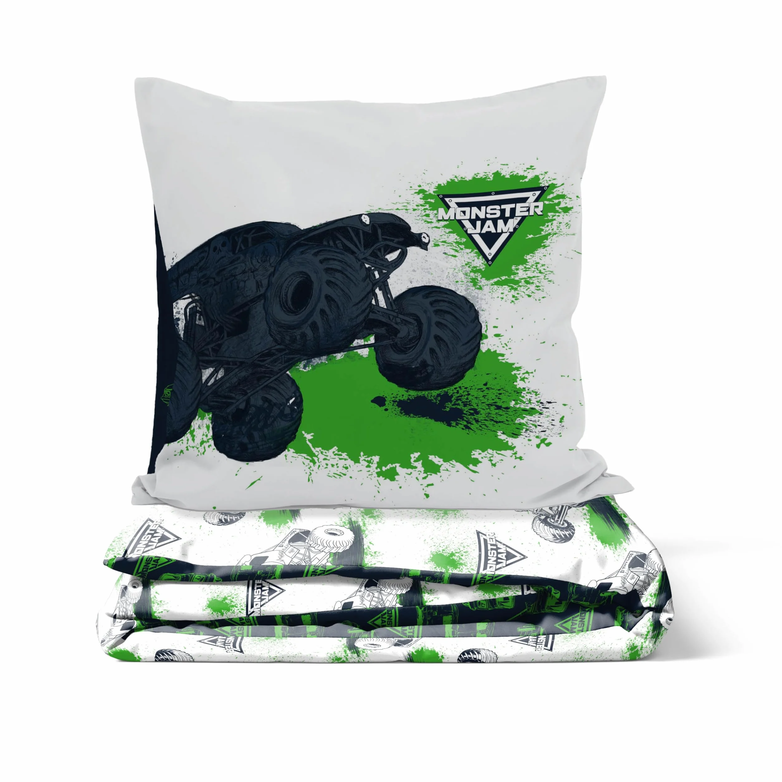 Jay Franco Kids Feld Monster Jam Set copripiumino – Biancheria da letto morbidissima con federa, SOLO COPERTA, piumone non incluso, bianco, 2 pezzi singolo