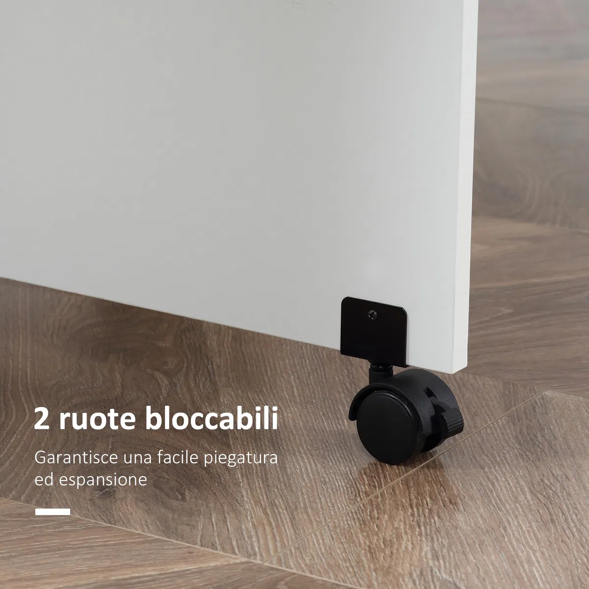 HOMCOM Tavolo Pieghevole in Legno Bianco Tavolo Richiudibile con Ruote per 6 Persone