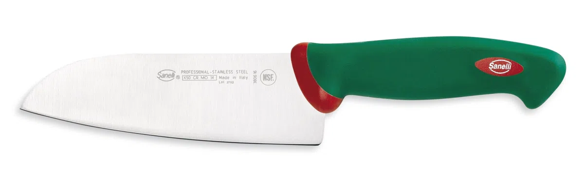 Sanelli Premana Professional Coltello Santoku, Acciaio Inossidabile, Verde/Rosso, 29 x 3 x 5.5 cm