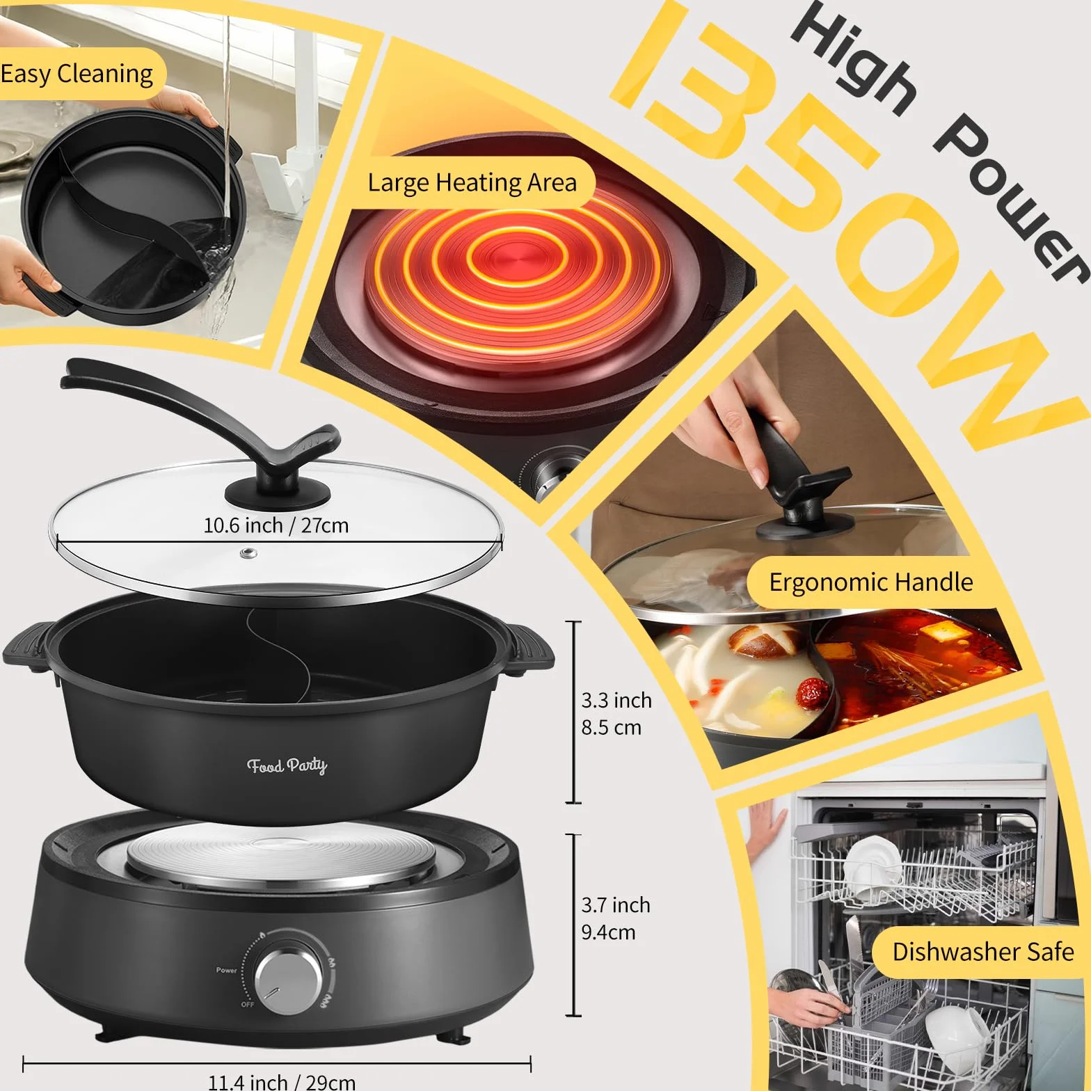Food Party Hot Pot Elettrico Hotpot 4L Pentola Elettrica 220V 1350W Fondue Cinese Shabu Shabu Hotpot Doppia Separabile