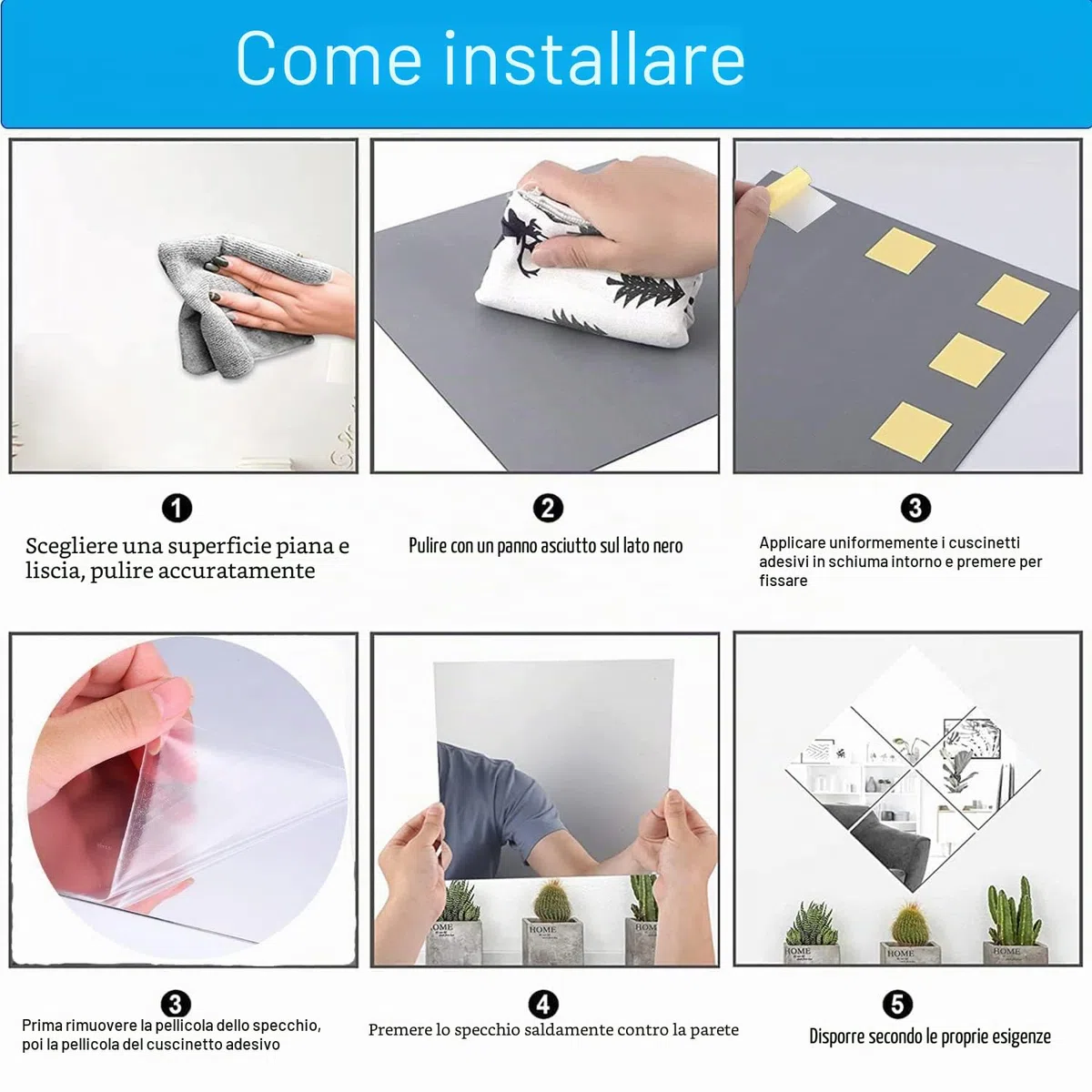 TSKDKIT 4 Pezzi Specchio Adesivo da Parete 29 X 21cm Non in Vetro per Armadio, Muro - Acrilico Adesivo per Decorazioni Murali Casa