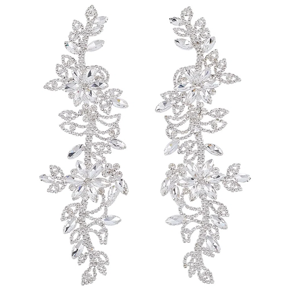 FINGERINSPIRE 1 Paio Toppe con Perline e Strass Toppe con Perline e Strass in Cristallo Fatte a Mano con Fiori in Argento e Cristalli per Decorazioni di Abiti da Sposa, Accessori per Vestiti