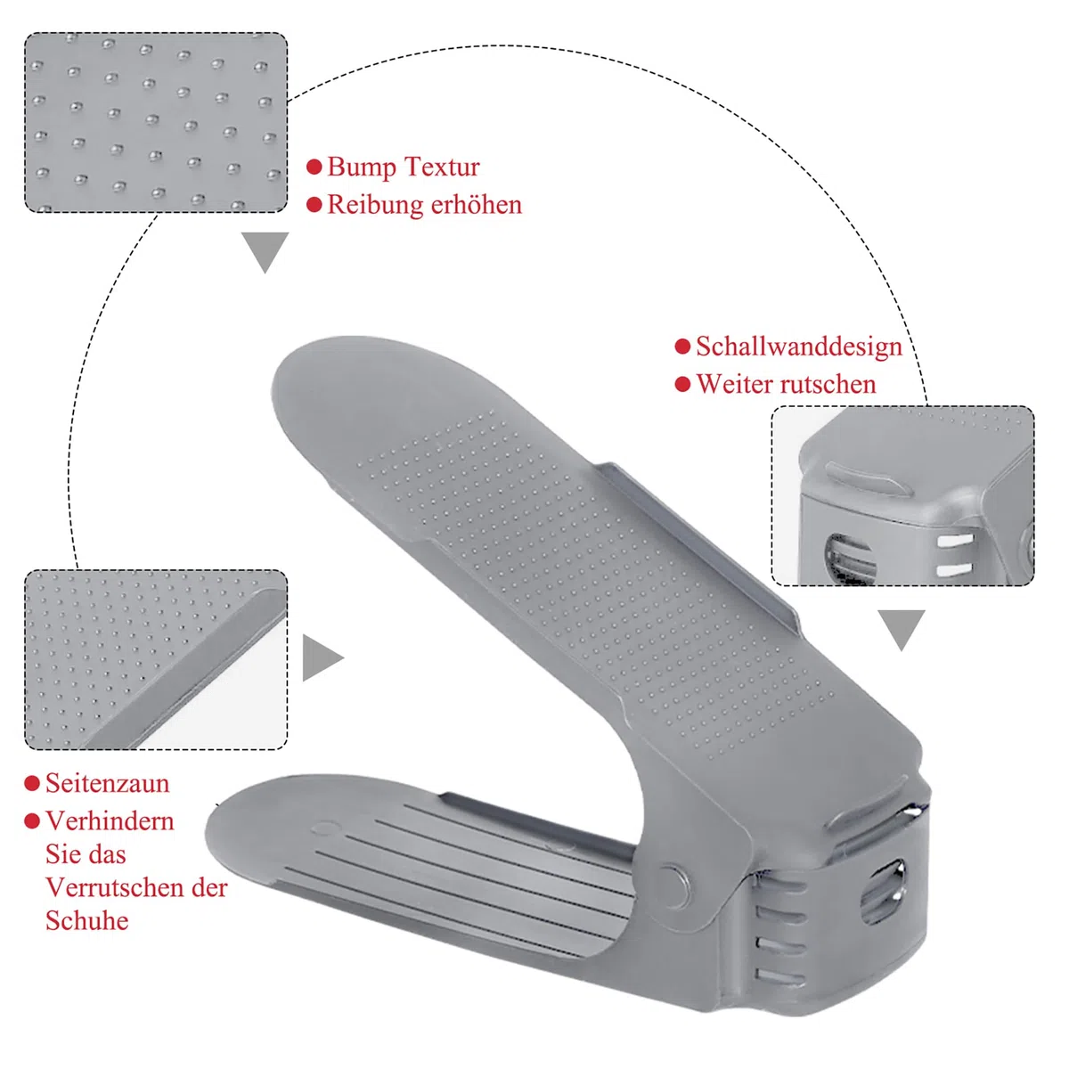 Froadp - Set di 10 portascarpe regolabili, antiscivolo, a 3 altezze, in PP a doppia strato, salvaspazio, per la conservazione delle scarpe (Grigio)