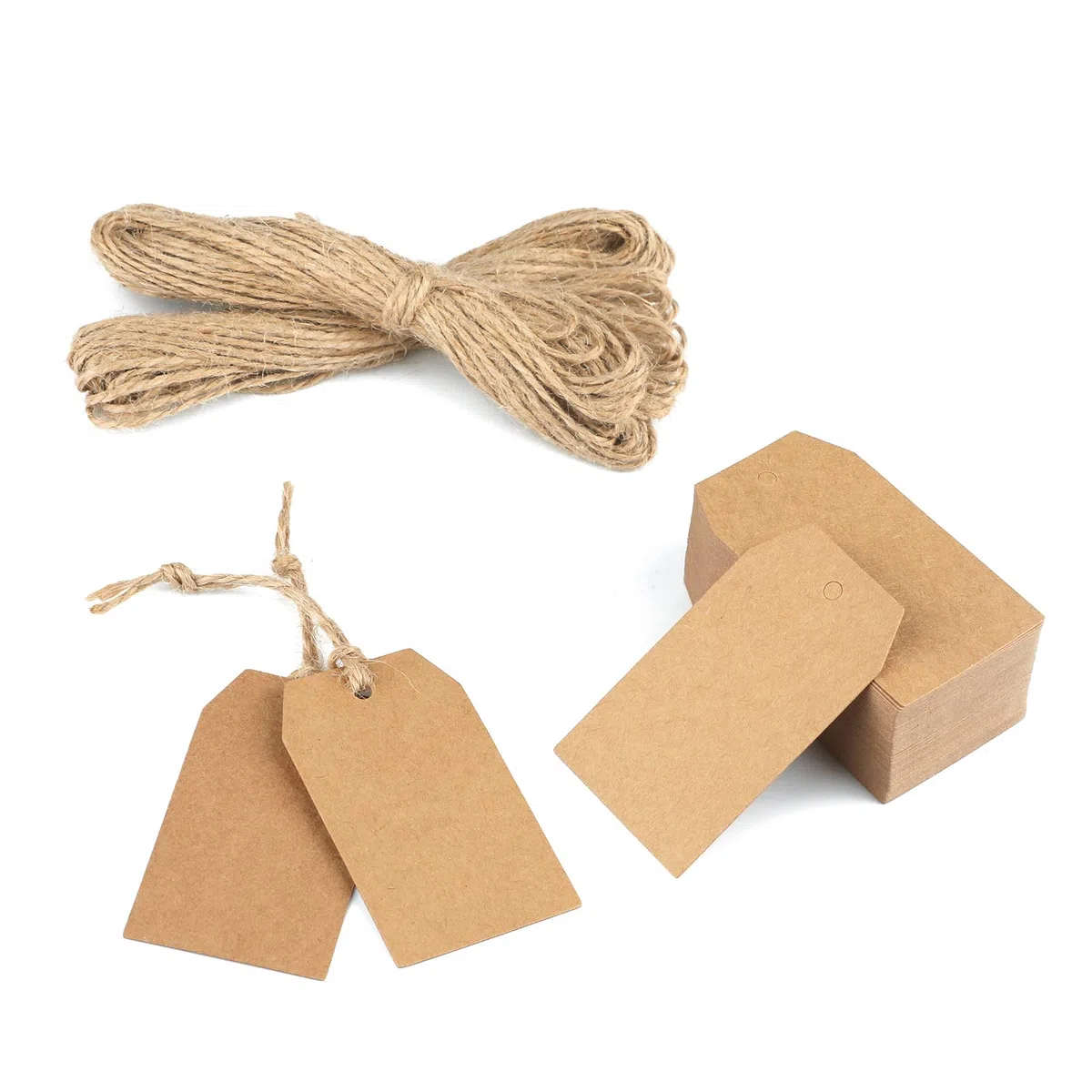200 pezzi Etichette in Carta Kraft Tag Regalo Cartoncino 7x4CM e 30M Spago di Iuta, per Natale Compleanno Bomboniere Artigianato (Marrone)