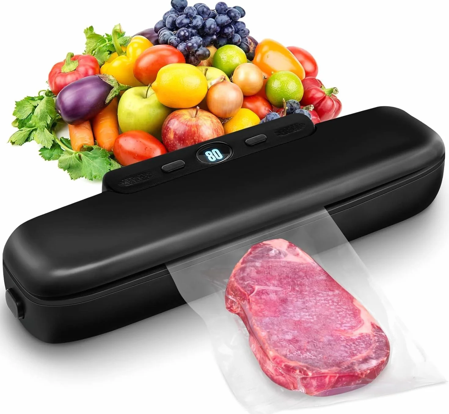 Sottovuoto automatico per alimenti, sigillatura sottovuoto one-touch per la conservazione di alimenti secchi e umidi, macchina sottovuoto compatta (Nero puro)