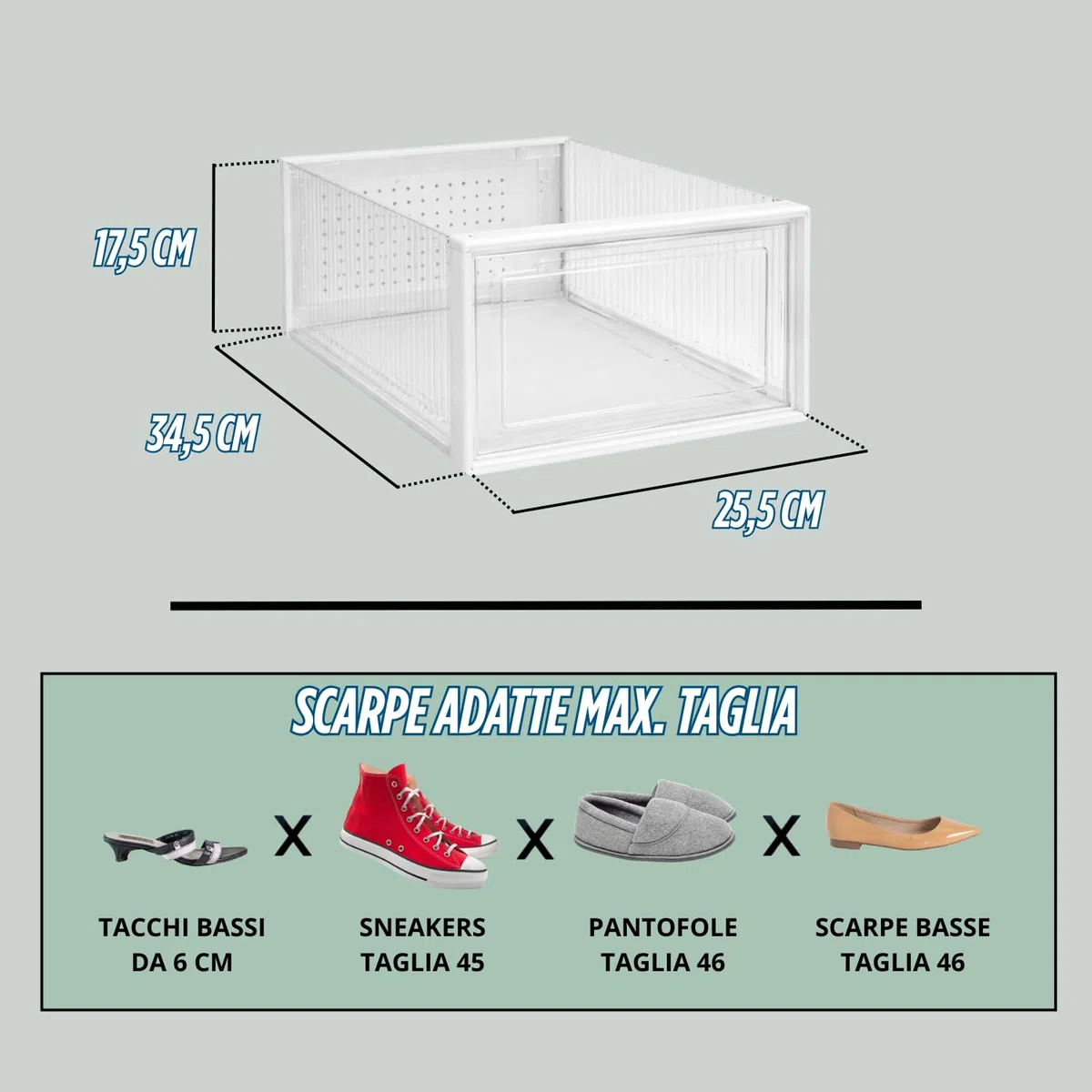 Porta Scarpe Verticale Impilabili Pieghevole Scatole Trasparenti 6 Box Salvaspazio Apertura Frontale Organizzatore PortaScarpe in Plastica Contenitori Traspiranti Scarpiera Sneakers