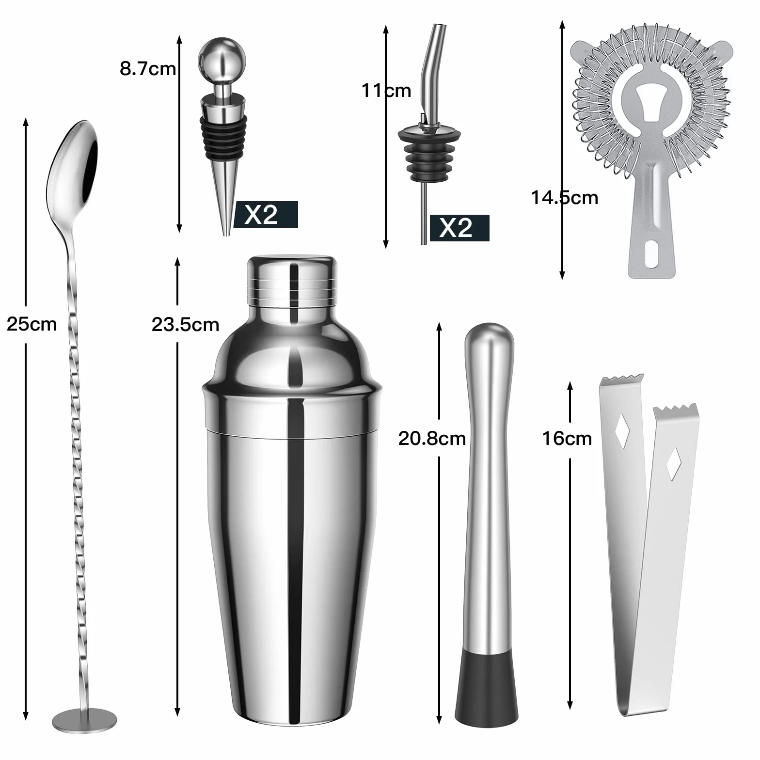 Sosayet Shaker Cocktail Set, 10 Pezzi Kit Barman in Acciaio Inox, Set Cocktail Professionale con Shaker 750 ml, Ideale per Casa, Bar e Feste, Perfetto per Appassionati di Cocktail