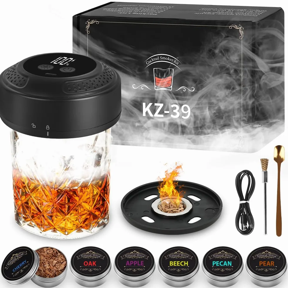 URAQT Kit Per Affumicatores Elettrico da Cocktails, Kit Affumicatore per Whisky Cocktail, Kit per affumicatore per cocktail con 6 Aromi Scaglie Legno, regali di compleanno per uomini, papà