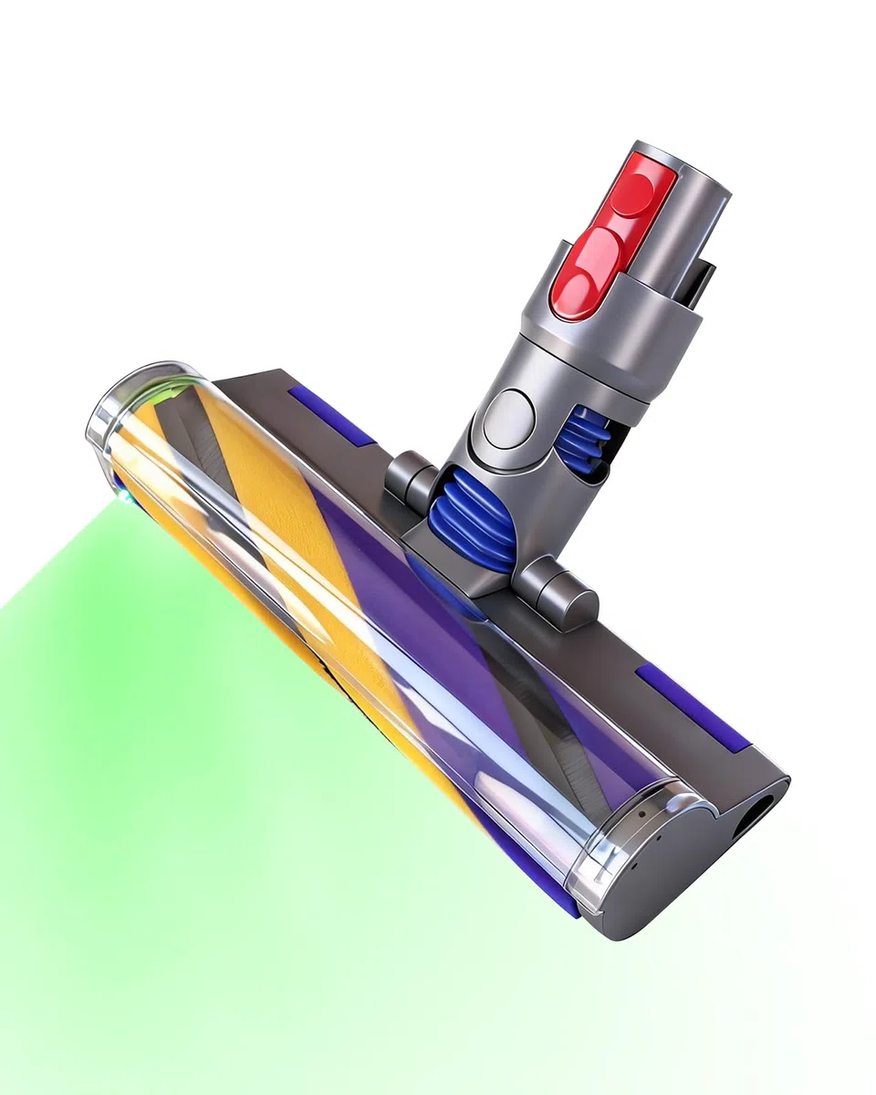 V15 Spazzola per Dyson V7 V8 V10 V11 V15, Tête de brosse a LED illuminata con luce verde, Bocchetta pavimenti Anti-Aggrovigliamento per superfici dure, Ricambio & Accessorio per Dyson