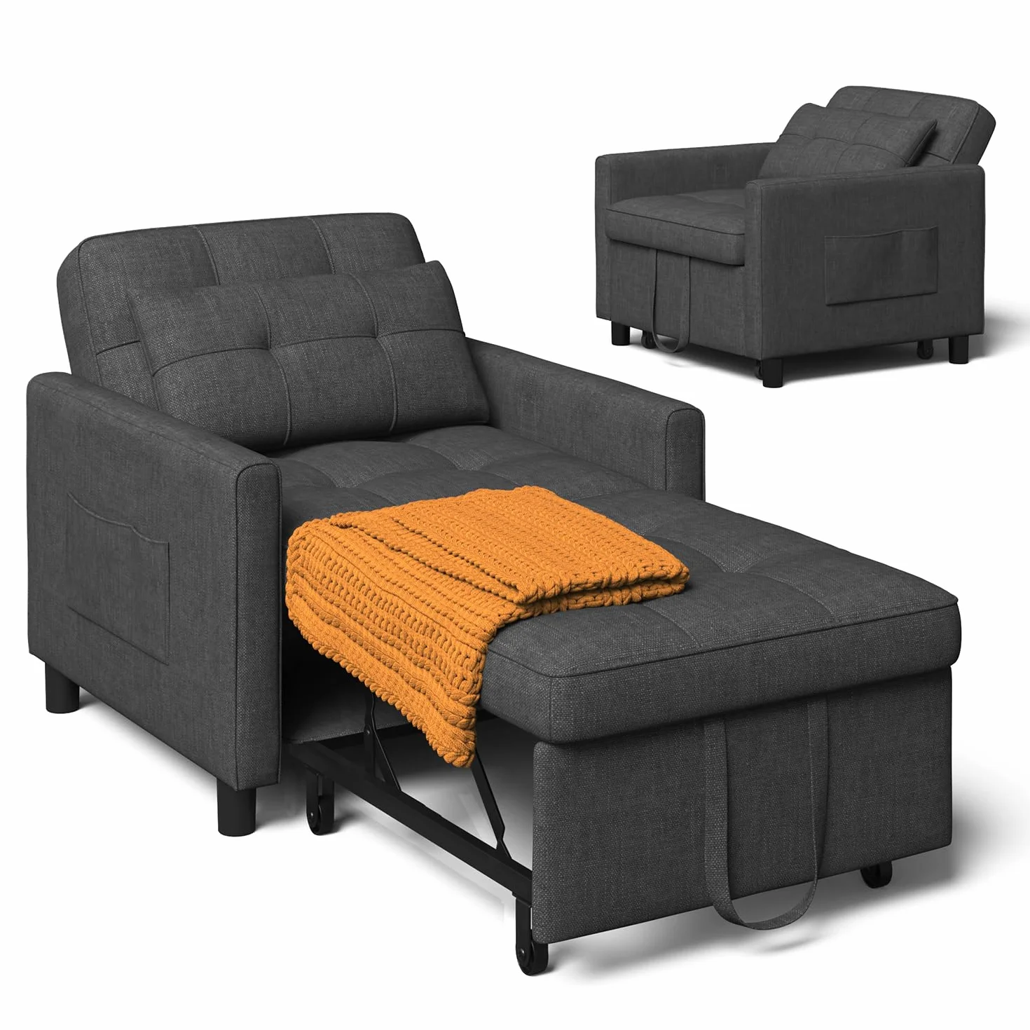 Xbro Poltrona Letto Singolo 3 in 1, Schienale Regolabile, Divano Relax Salvaspazio con Borsa Integrata per Appartamento/Camera da Letto