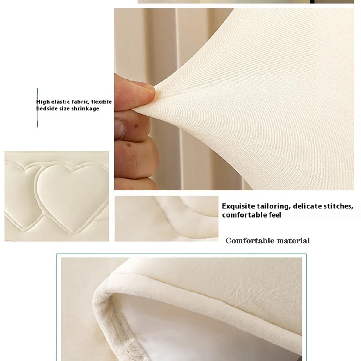 Cuscini Per Testata Letto in Velours Elasticizzati Imbottiti Protezione Completa Lavabile E Antipolvere Per Letto Matrimoniale Singolo King,Cream,180cm