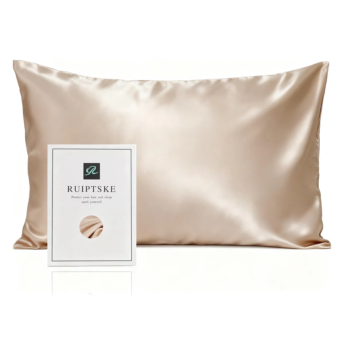Natural Silk Federa, ipoallergenico, 22momme, 100% Seta, 600 Filati, con a Scomparsa Cerniera (Light Champagne, 50x75cm)