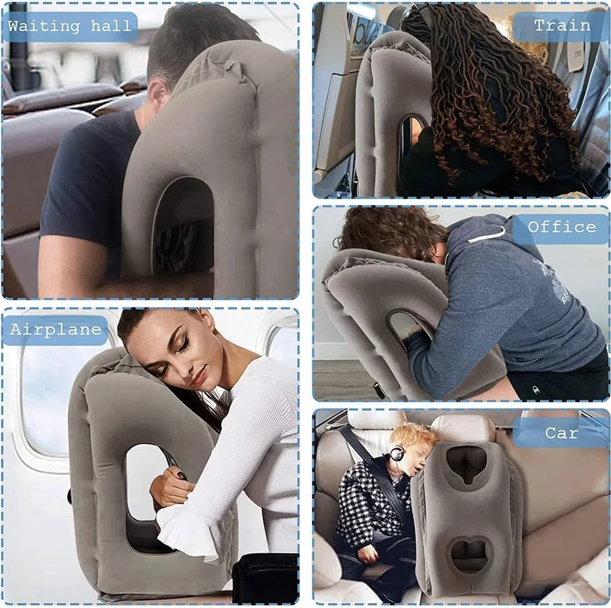 Cuscino da viaggio portatile, Cuscino cervicale per aereo, Cuscino da viaggio ergonomico, Cuscino da viaggio Supporto poggiatesta, cuscino da campeggio per ufficio, escursionismo all'aperto