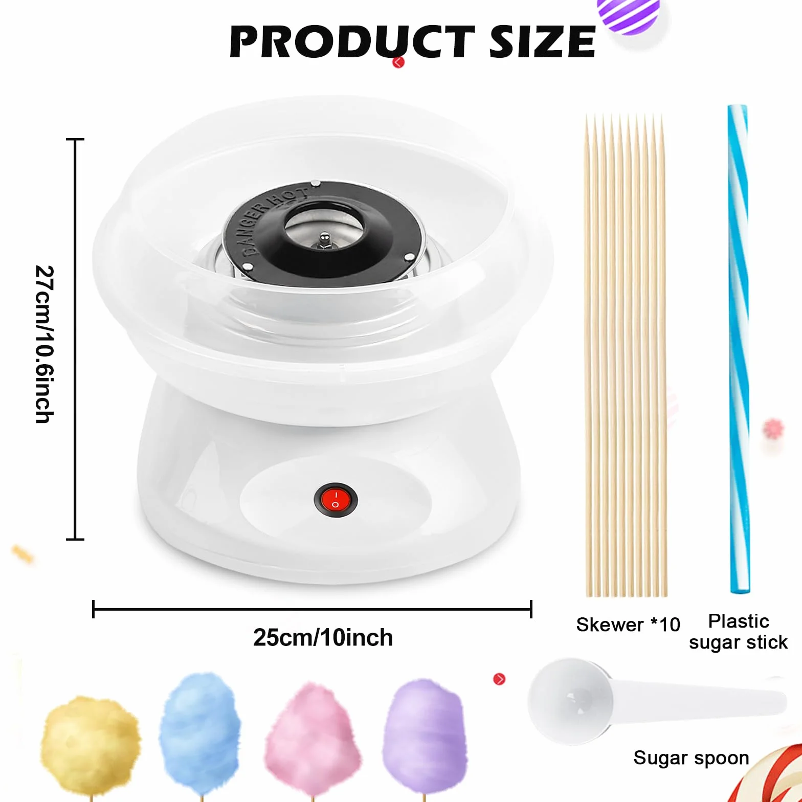 Macchina Zucchero Filato Bambini, 450w Macchina per Zucchero Filato Elettrica Retrò Adatta a Zucchero o Caramelle Facile da Pulire con Accessori Perfetta per Feste di Compleanno e Uso Domestico Bianca
